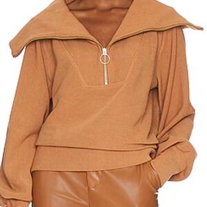 Varley Tan Sweater with Zip Collar
